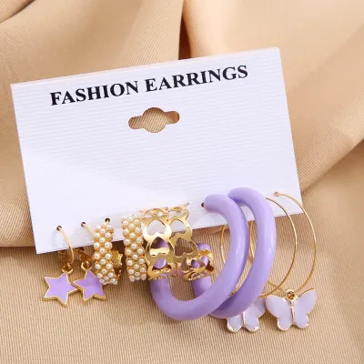 Vembley Multi Designer Purple  Hoop Earrings Set